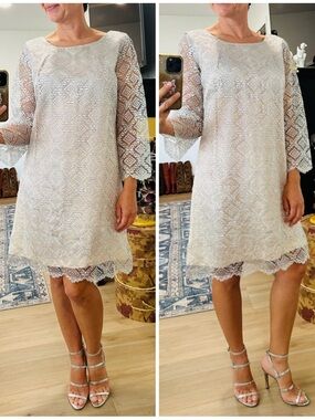 Vintage 60’s Silver Metallic Lace Shift Dress